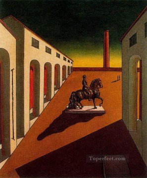 italian Painting - italian plaza with equestrian statue Giorgio de Chirico Metaphysical surrealism